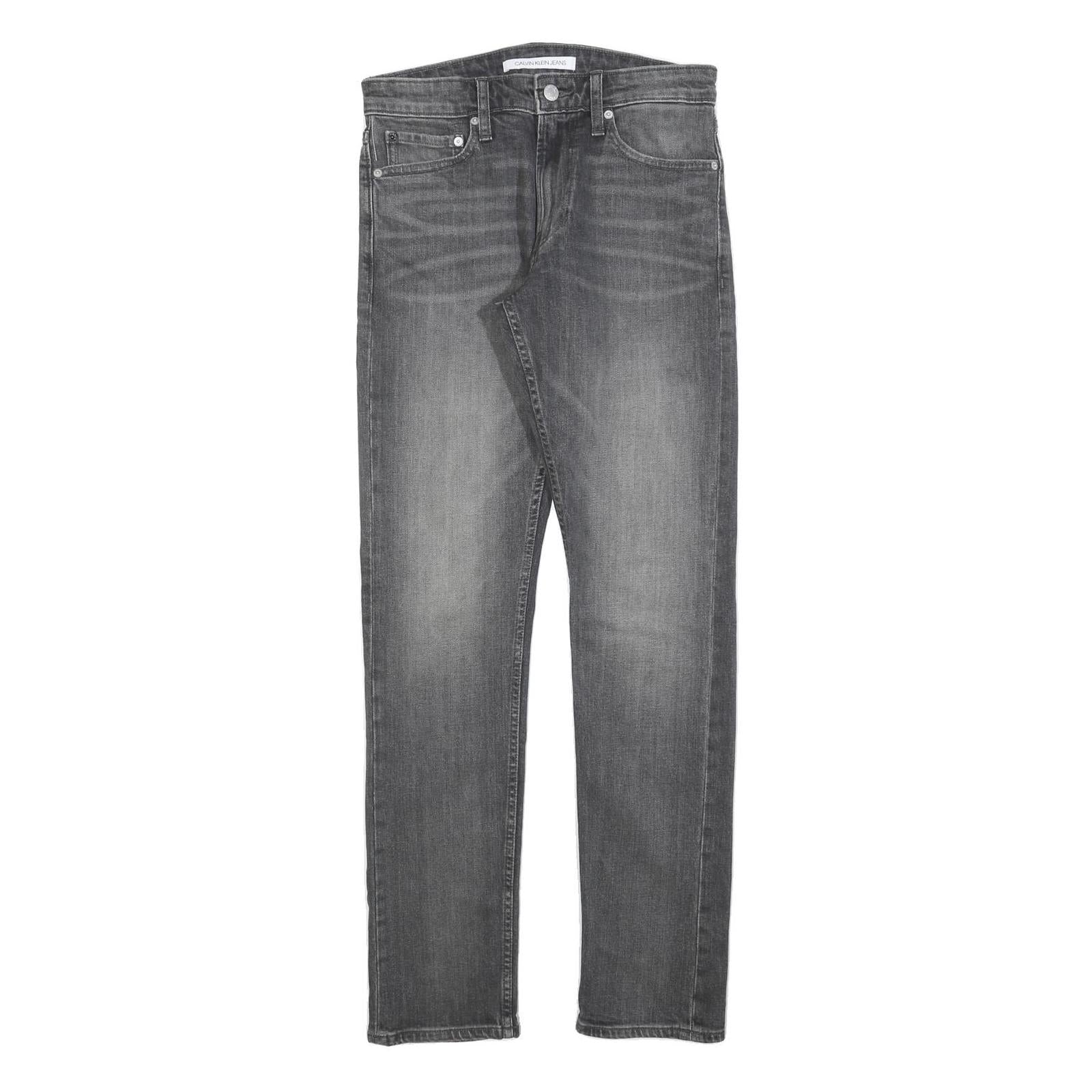 CALVIN KLEIN JEANS Mens Slim Grey Denim Raw W28 L32 Zip Classic Fit