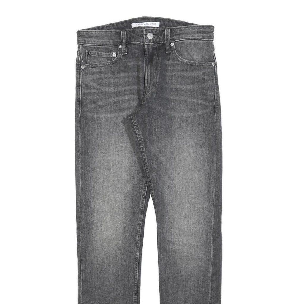 CALVIN KLEIN JEANS Mens Slim Grey Denim Raw W28 L32 Zip Classic Fit