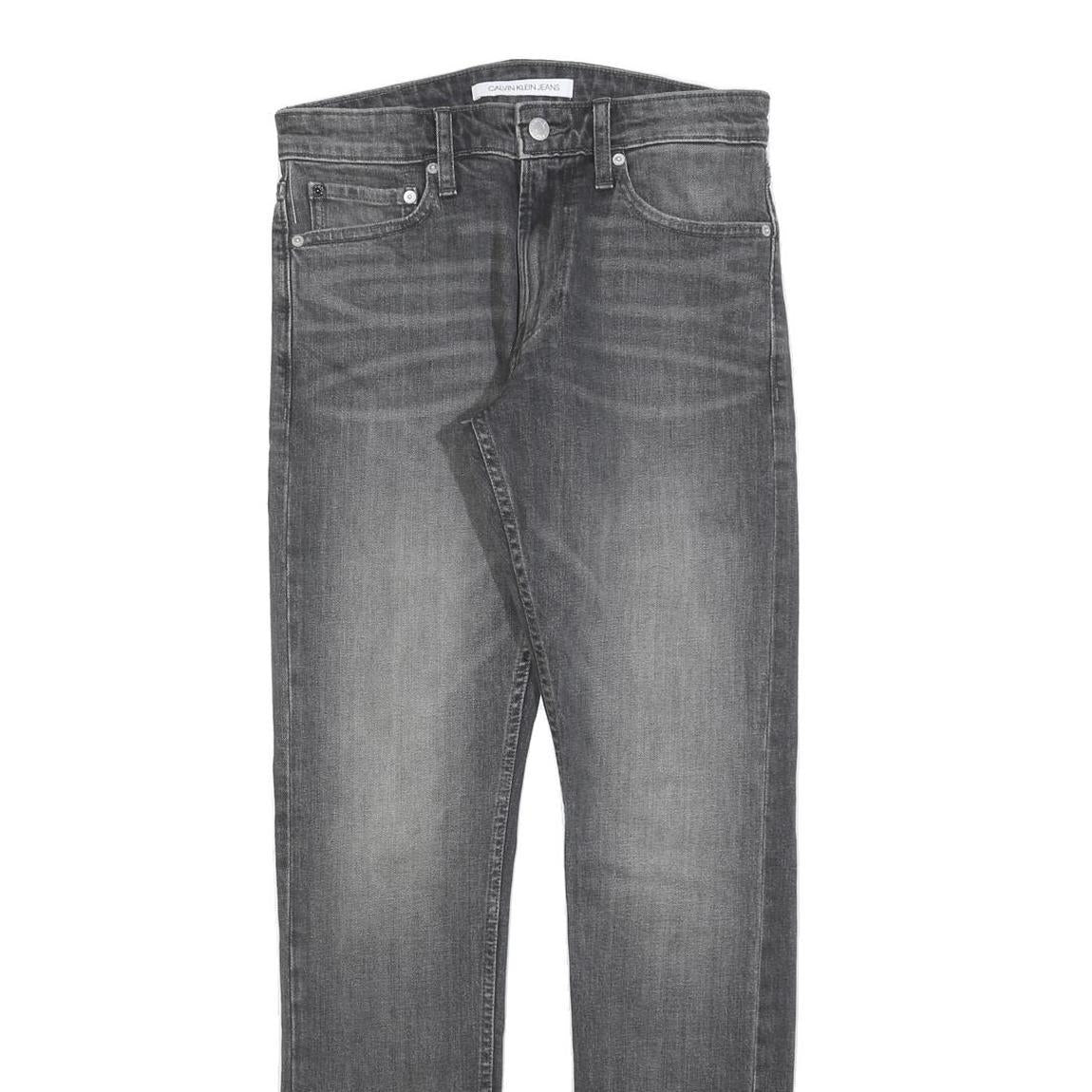 CALVIN KLEIN JEANS Mens Slim Grey Denim Raw W28 L32 Zip Classic Fit