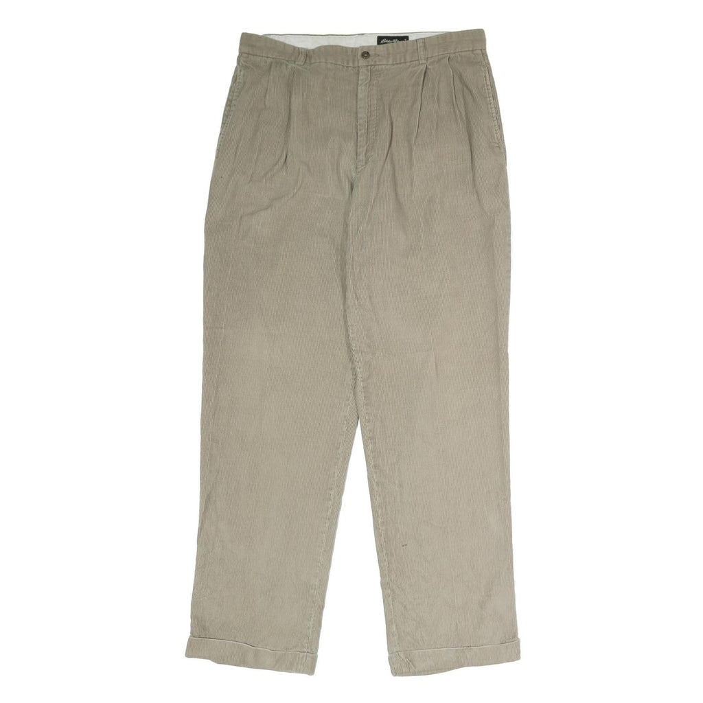 EDDIE BAUER Mens Classic Cotton Beige Zip Trousers W36 L34 Casual Easy Wear