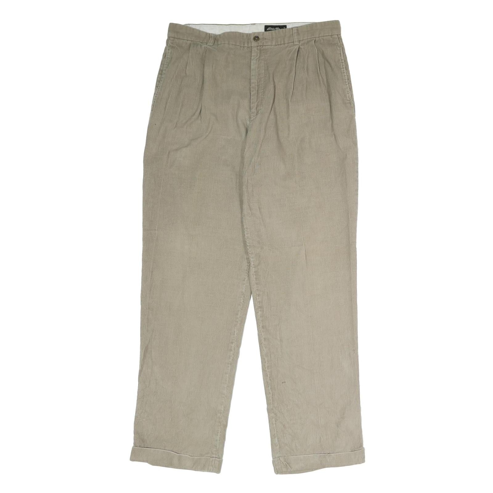 EDDIE BAUER Mens Classic Cotton Beige Zip Trousers W36 L34 Casual Easy Wear