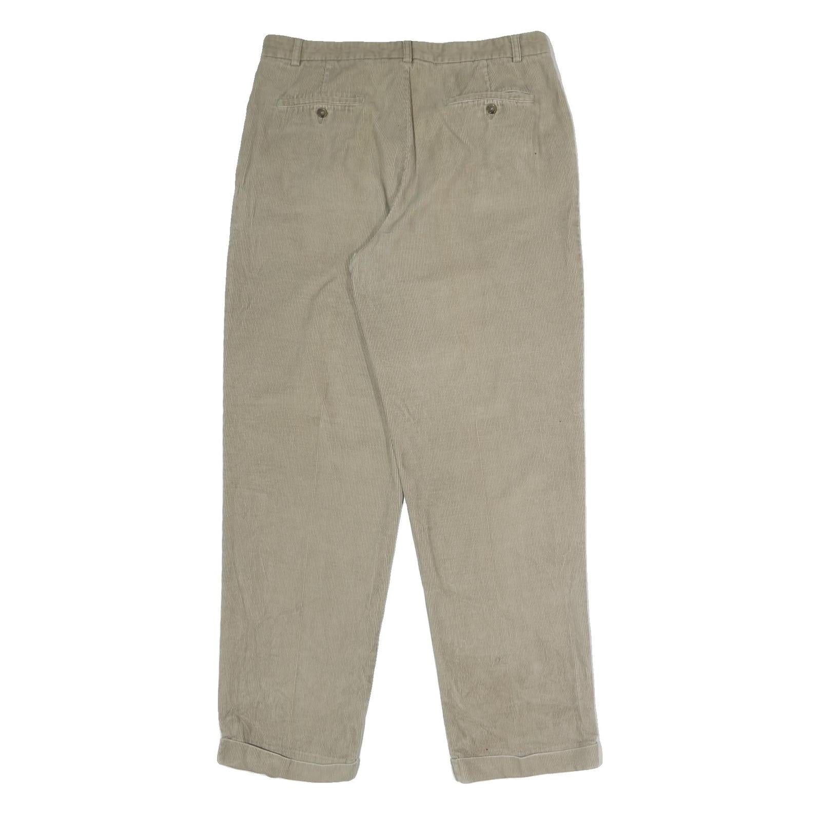 EDDIE BAUER Mens Classic Cotton Beige Zip Trousers W36 L34 Casual Easy Wear