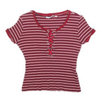 GUESS Womens Red & White Striped Graphic T-Shirt M Short Sleeve Scoop Neck