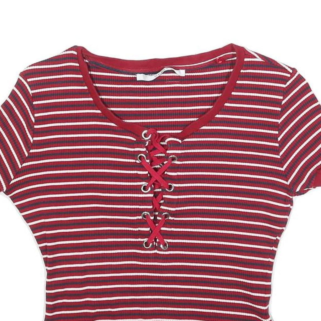 GUESS Womens Red & White Striped Graphic T-Shirt M Short Sleeve Scoop Neck