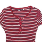 GUESS Womens Red & White Striped Graphic T-Shirt M Short Sleeve Scoop Neck