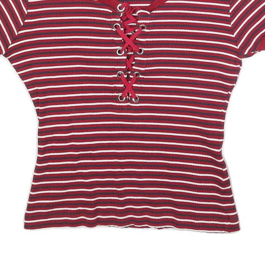 GUESS Womens Red & White Striped Graphic T-Shirt M Short Sleeve Scoop Neck