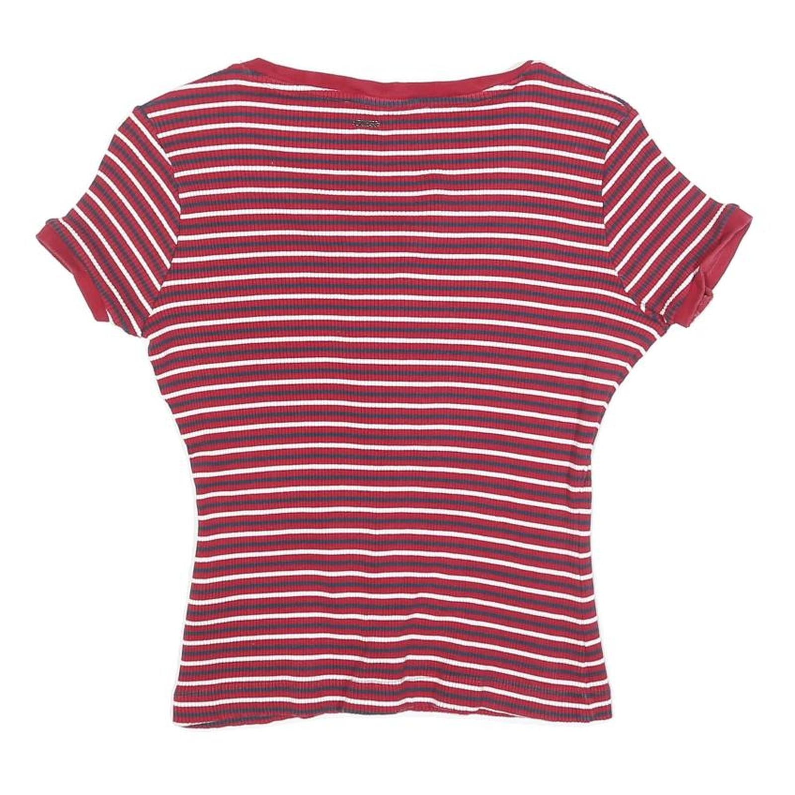 GUESS Womens Red & White Striped Graphic T-Shirt M Short Sleeve Scoop Neck