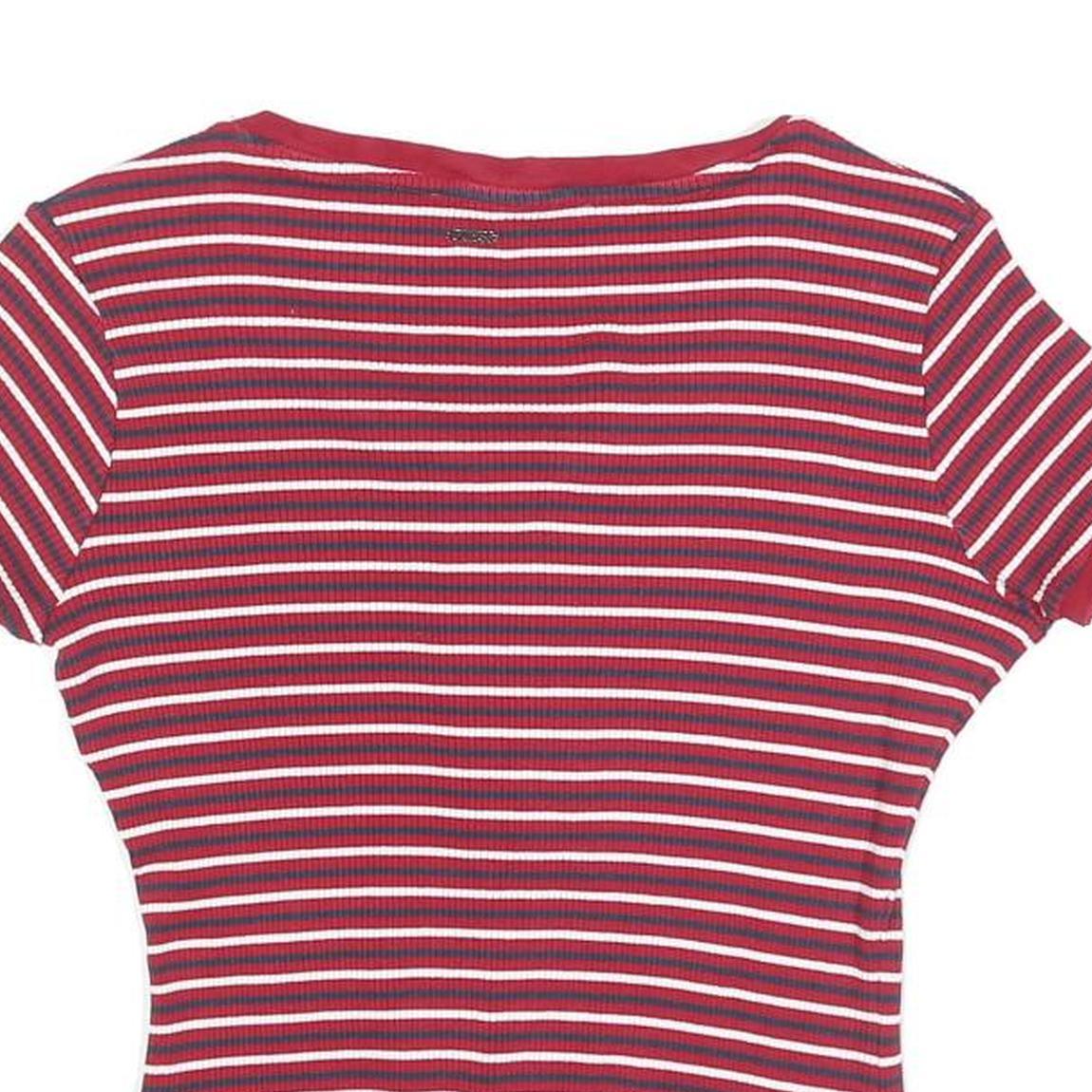 GUESS Womens Red & White Striped Graphic T-Shirt M Short Sleeve Scoop Neck