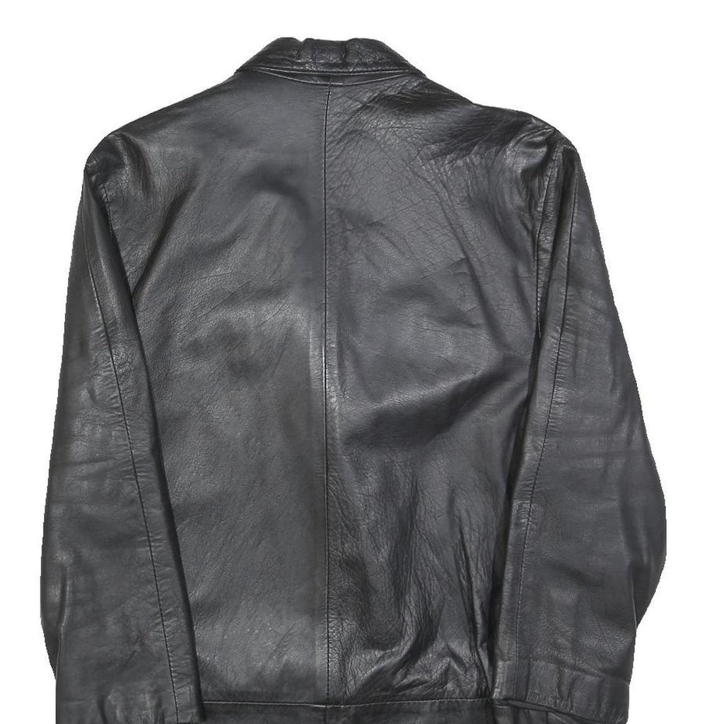 Womens Black Leather Button Jacket S Woven Classic Plain Stylish Comfort