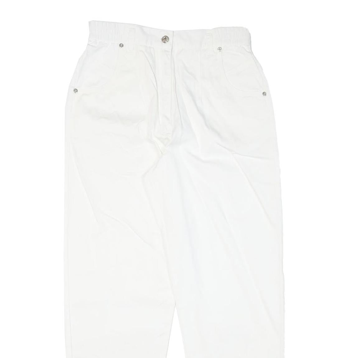 REPRISE Womens White Relaxed Tapered Trousers Cotton Blend W27 L27 Stylish