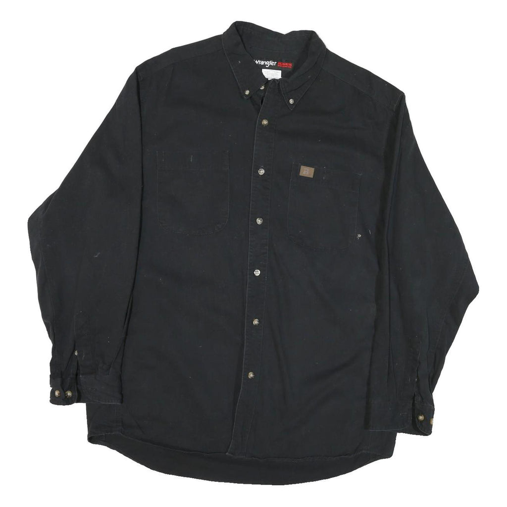 WRANGLER Mens Black Cotton Blend Shirt L Button-Down Casual Long Sleeve