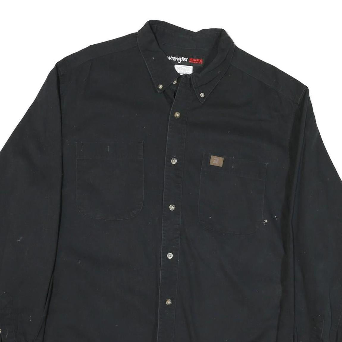 WRANGLER Mens Black Cotton Blend Shirt L Button-Down Casual Long Sleeve