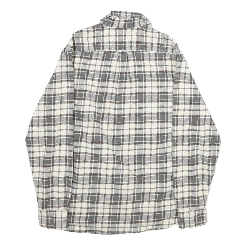 JACHS Mens White & Grey Check Shirt M Button Pocket Casual Cotton Long Sleeve