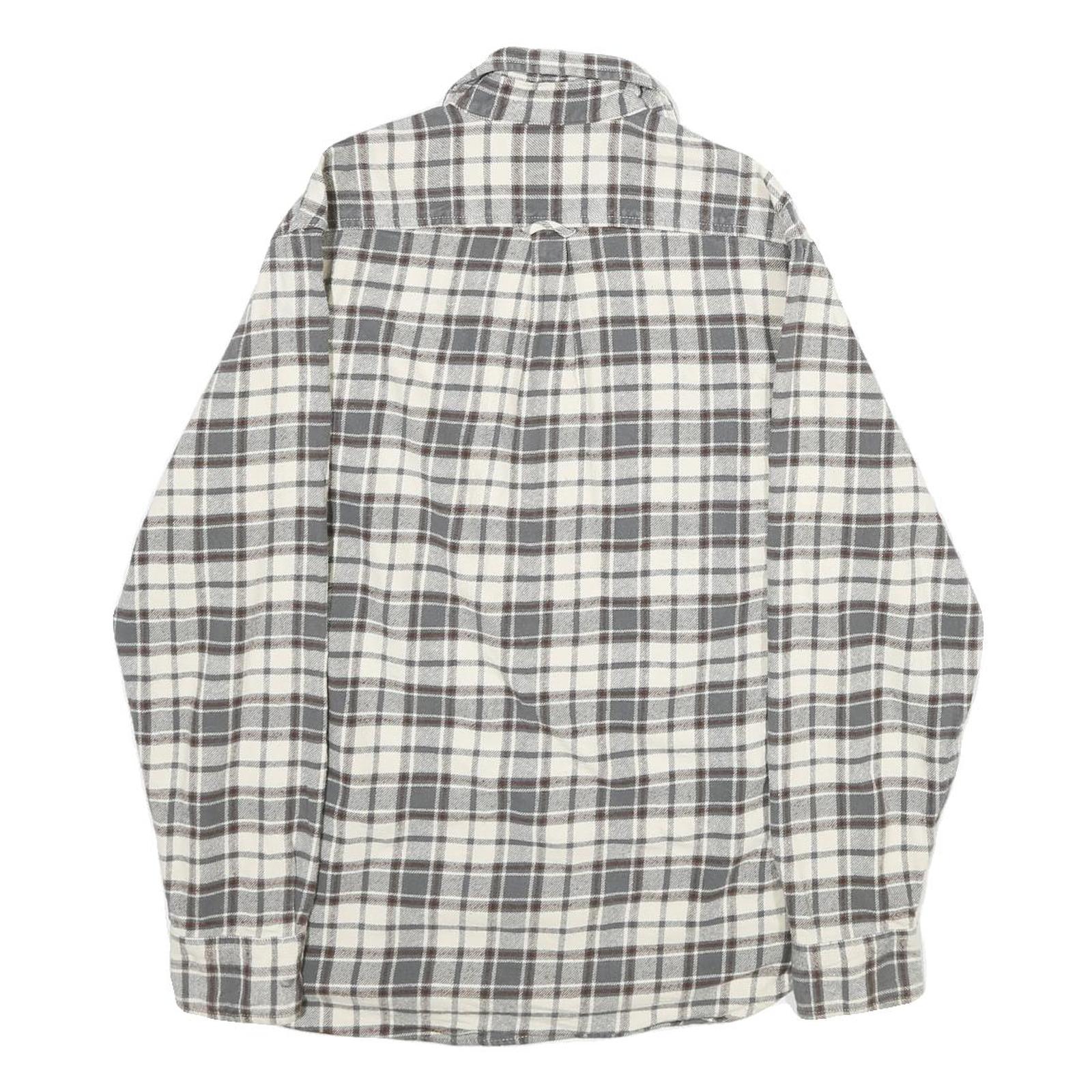 JACHS Mens White & Grey Check Shirt M Button Pocket Casual Cotton Long Sleeve
