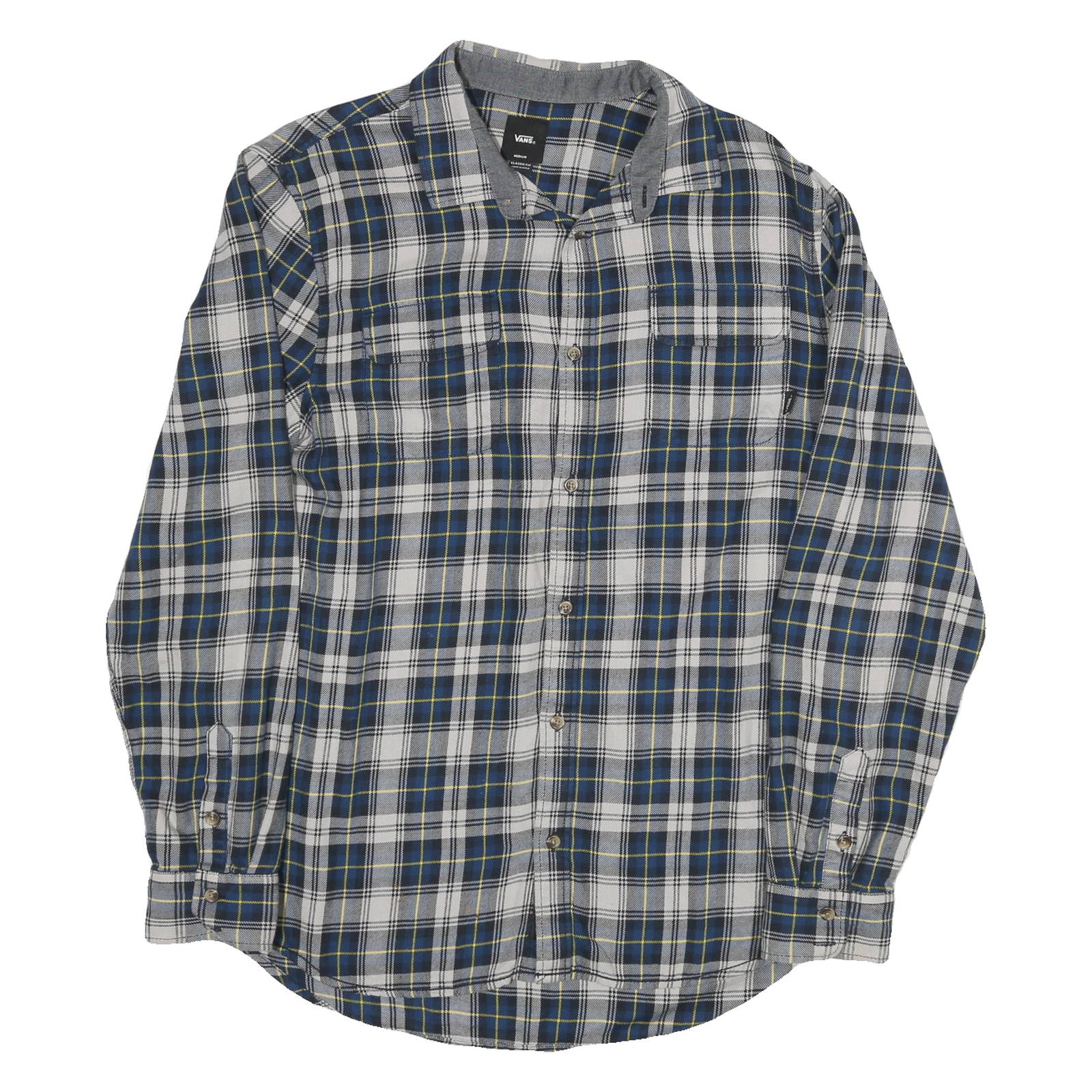 VANS Mens Blue White & Yellow Checked Shirt M Casual Cotton Blend Long Sleeve