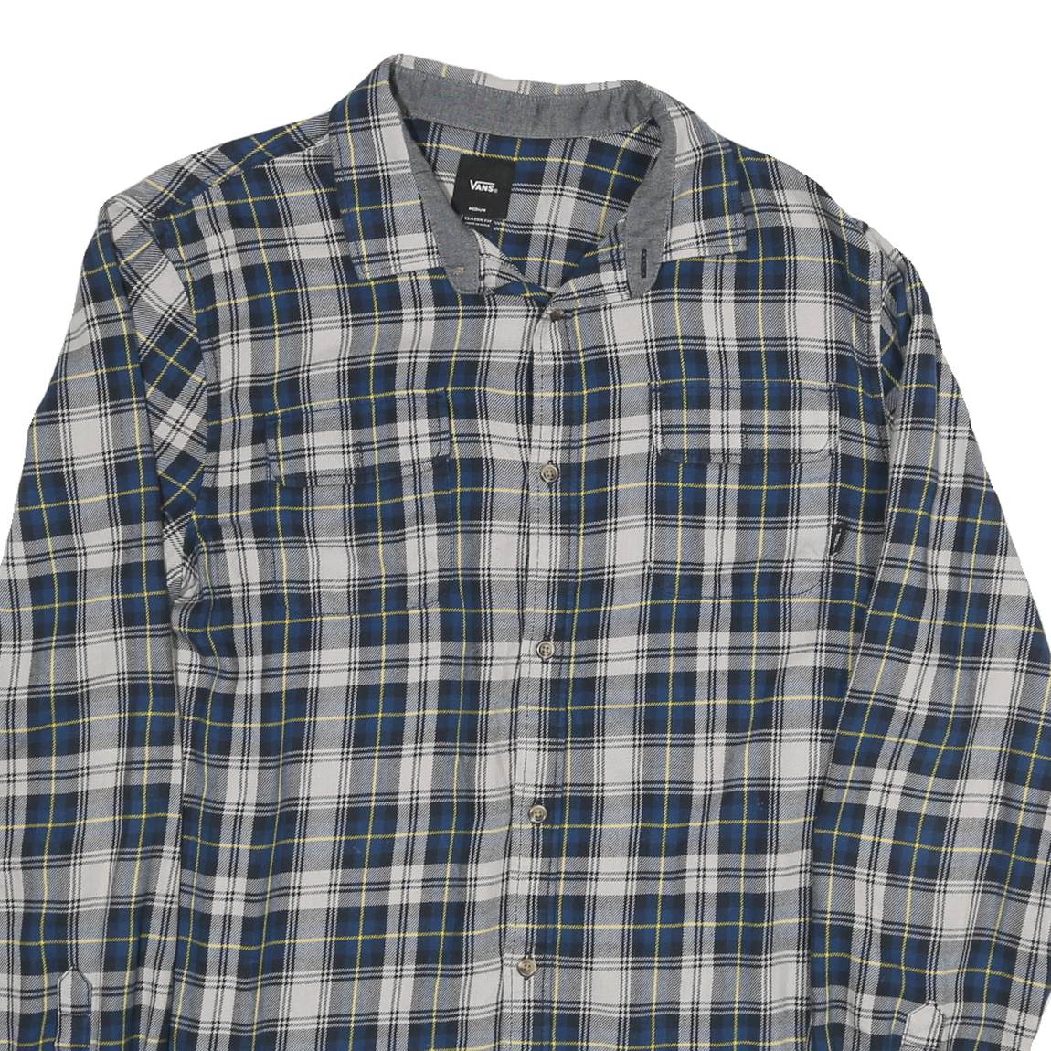 VANS Mens Blue White & Yellow Checked Shirt M Casual Cotton Blend Long Sleeve