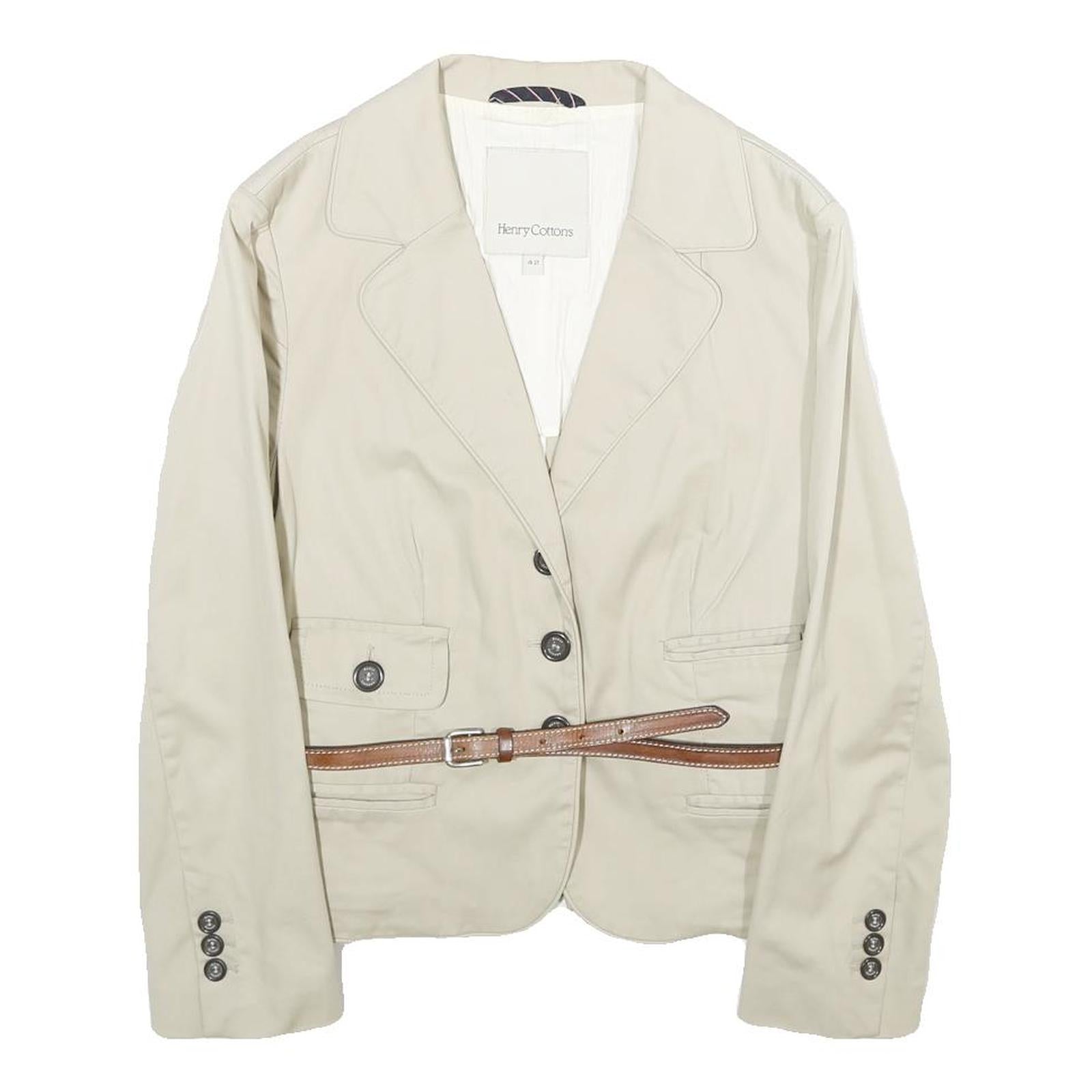 HENRY COTTONS Womens Beige Cotton Blend Classic Jacket S Button Closure