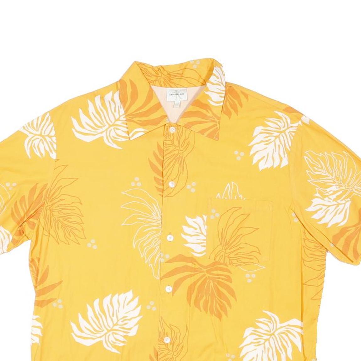 CALVIN KLEIN JEANS Mens Yellow & Orange Leaf Print Shirt XL Summer Casual
