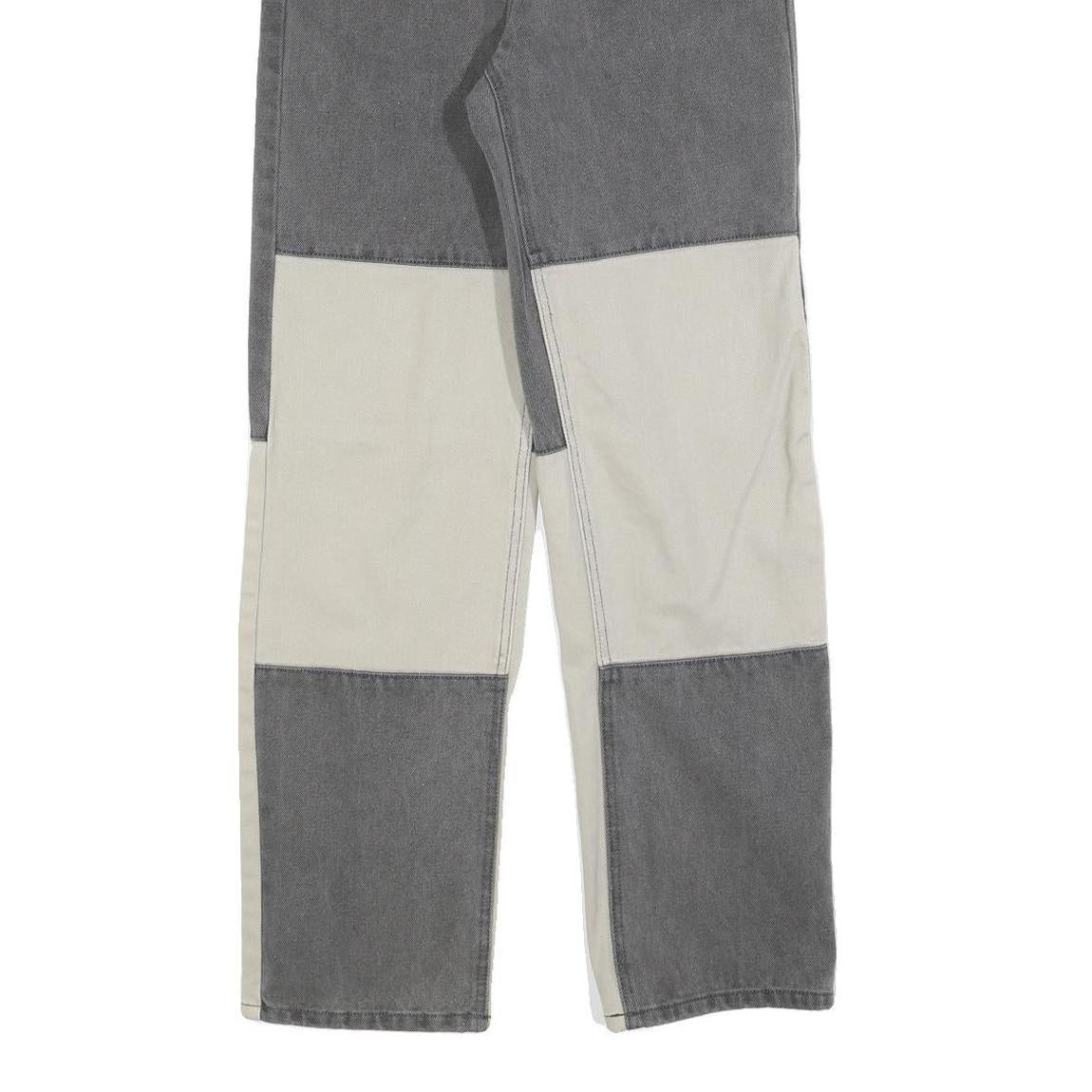 THE KRIPT Womens Regular Fit Colourblock Denim Jeans Grey & Cream W25 L30 Zip