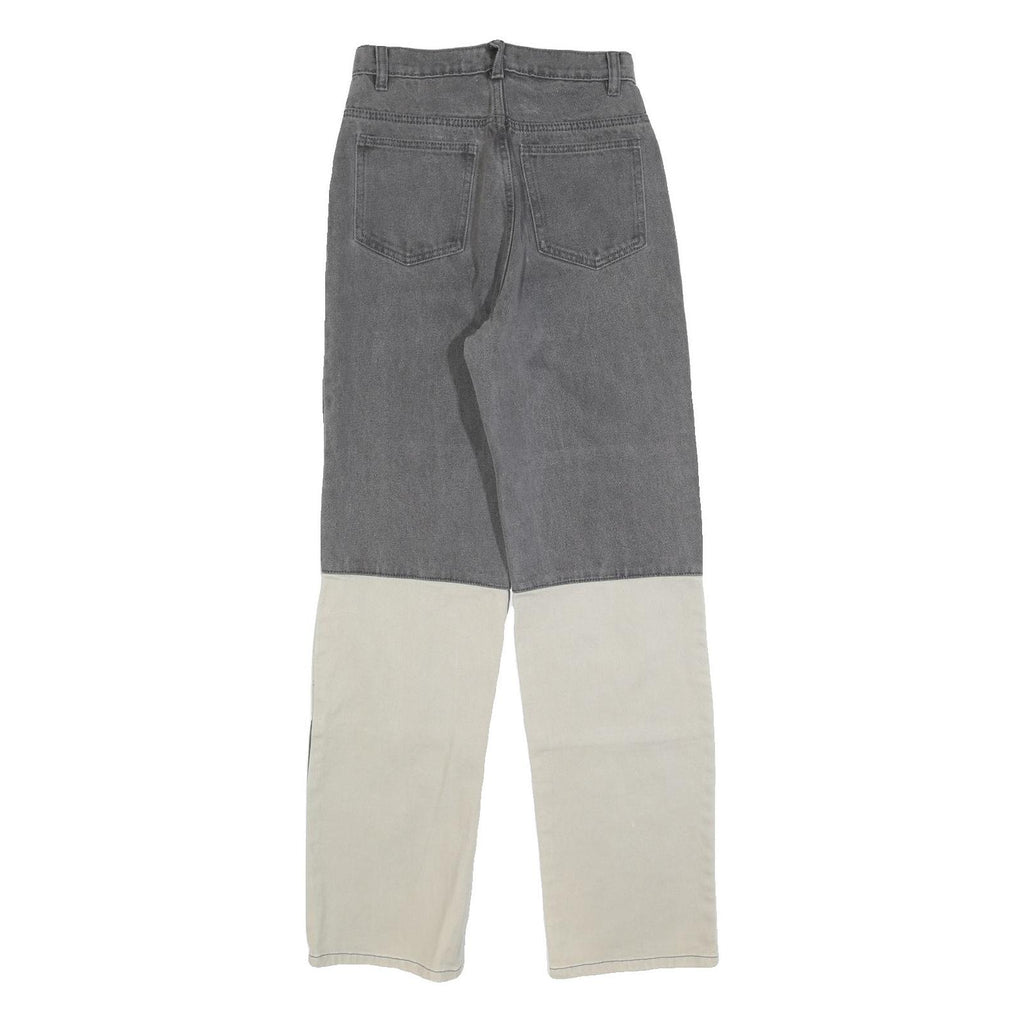 THE KRIPT Womens Regular Fit Colourblock Denim Jeans Grey & Cream W25 L30 Zip