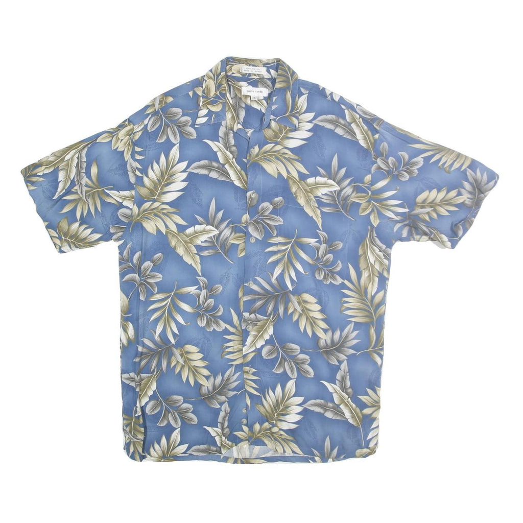 PIERRE CARDIN Mens Blue & Beige Floral Cotton Shirt M Casual Summer Hawaiian