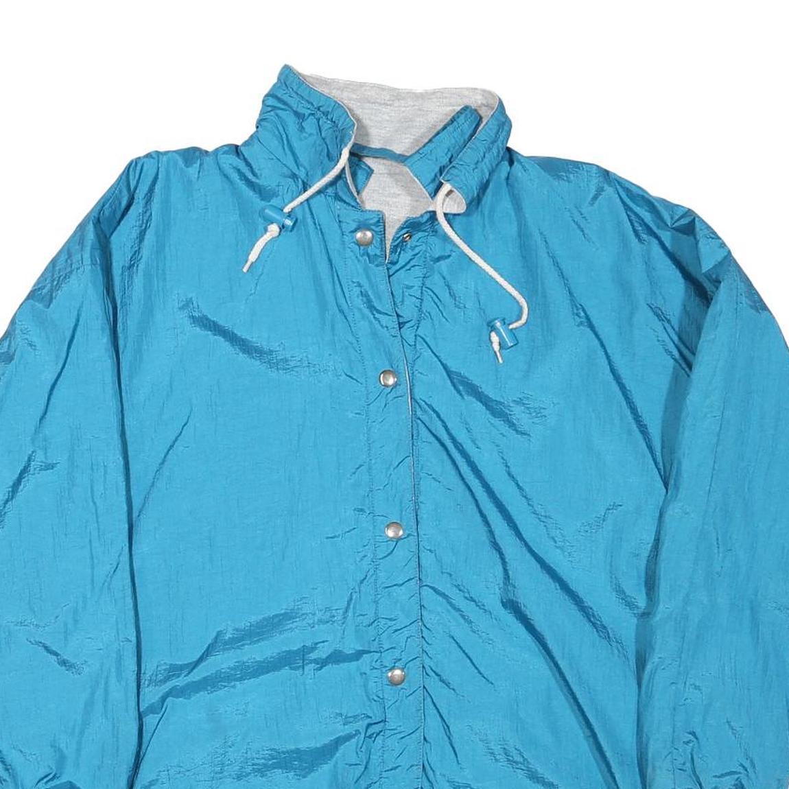 Mens Blue Button Closure Lightweight Jacket L Polyester Blend Plain Casual