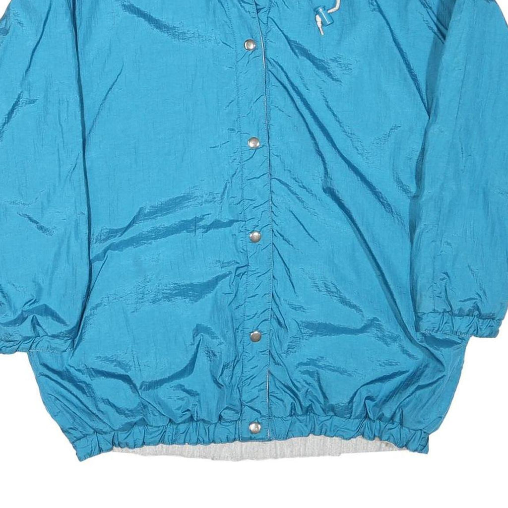 Mens Blue Button Closure Lightweight Jacket L Polyester Blend Plain Casual