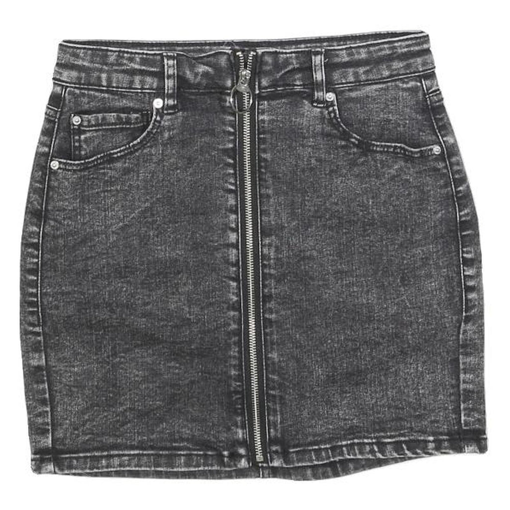 GARAGE Womens Black Denim Mini Skirt Cotton Blend Zip Closure XS Stylish Casual