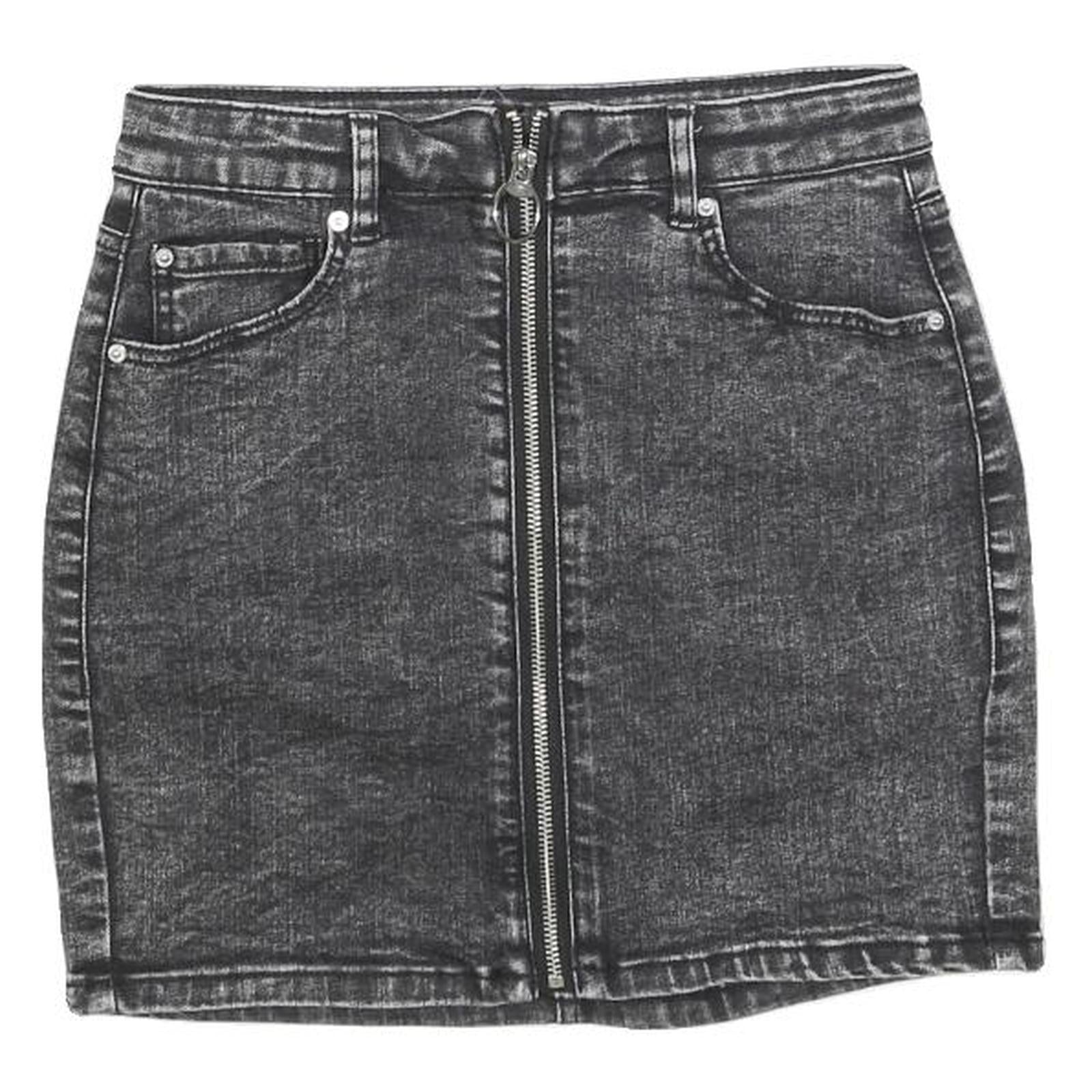 GARAGE Womens Black Denim Mini Skirt Cotton Blend Zip Closure XS Stylish Casual