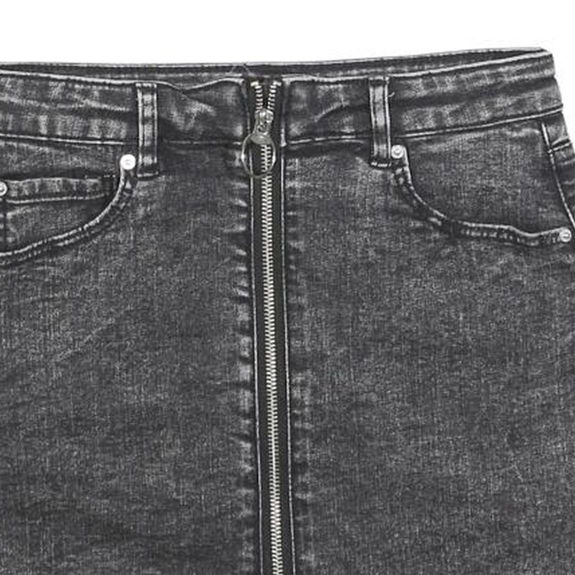 GARAGE Womens Black Denim Mini Skirt Cotton Blend Zip Closure XS Stylish Casual