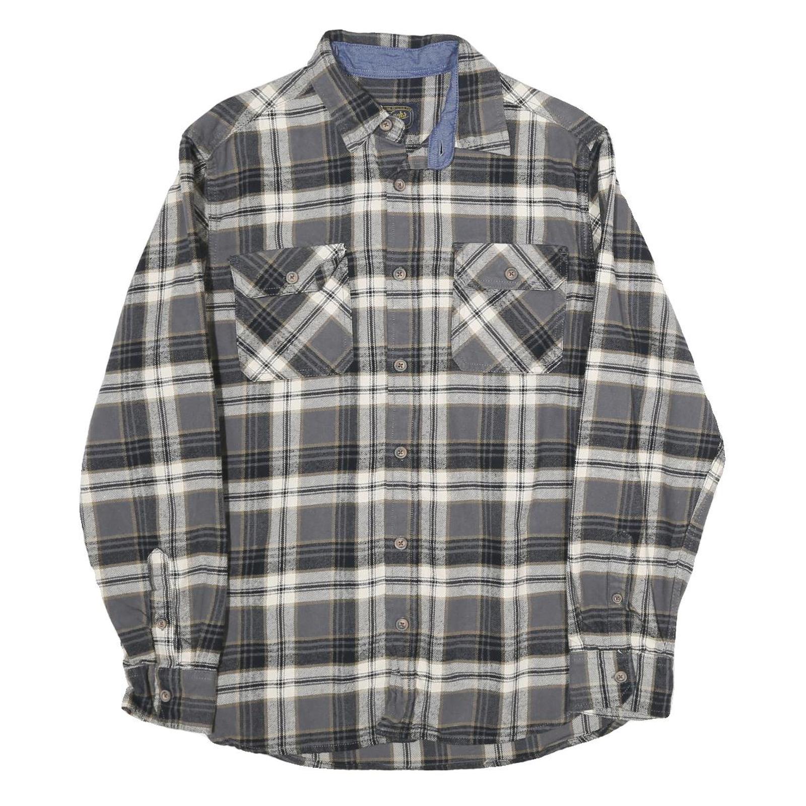 JACHS Mens Grey & Black Check Shirt M Button Pockets Cotton Classic