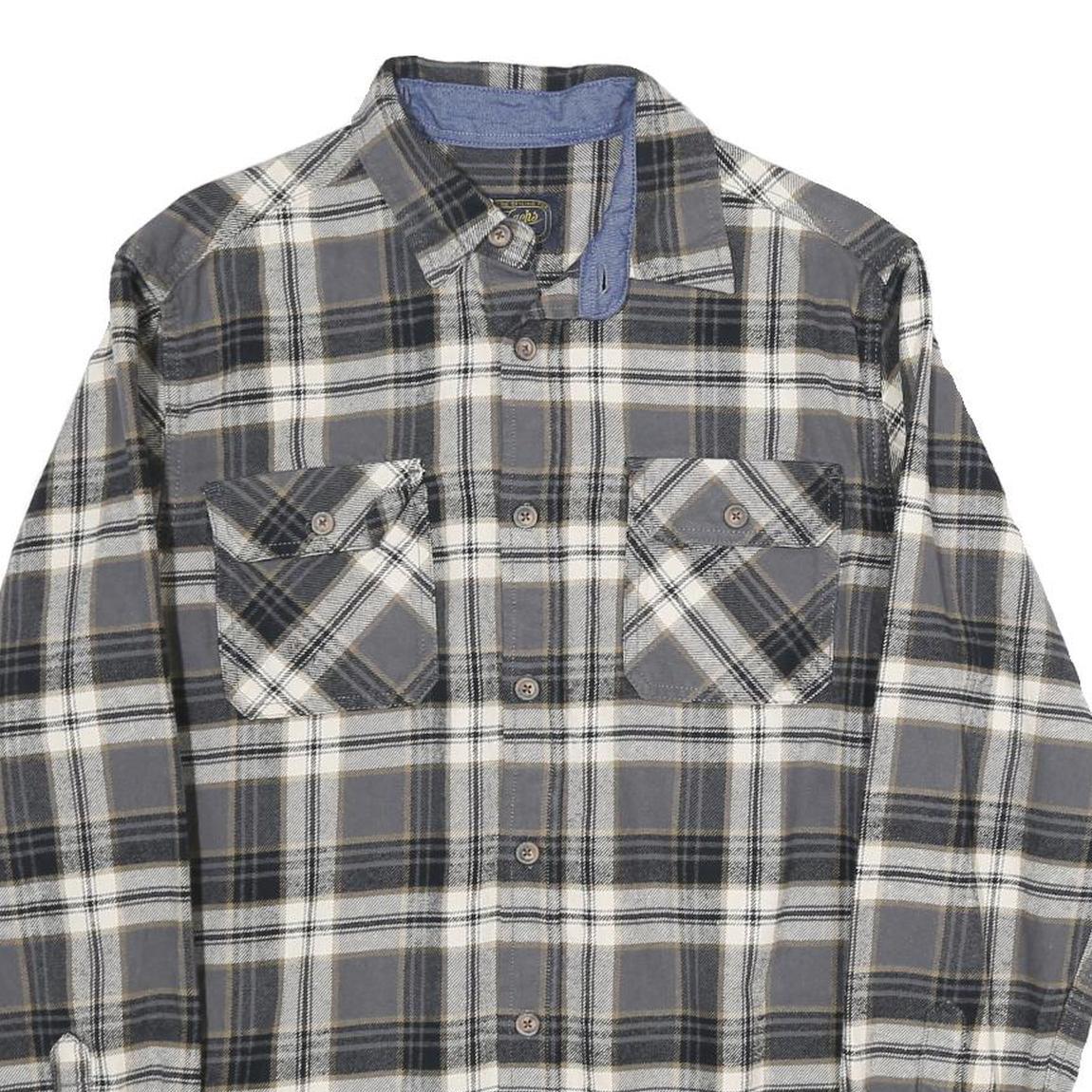 JACHS Mens Grey & Black Check Shirt M Button Pockets Cotton Classic