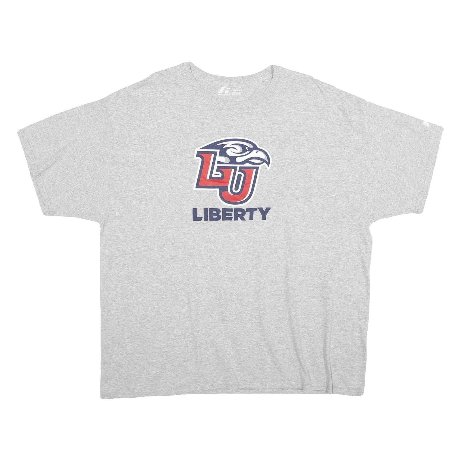 RUSSELL ATHLETIC Mens Grey Liberty Graphic T-Shirt 2XL Short Sleeve Crew Neck