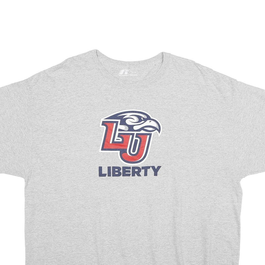 RUSSELL ATHLETIC Mens Grey Liberty Graphic T-Shirt 2XL Short Sleeve Crew Neck