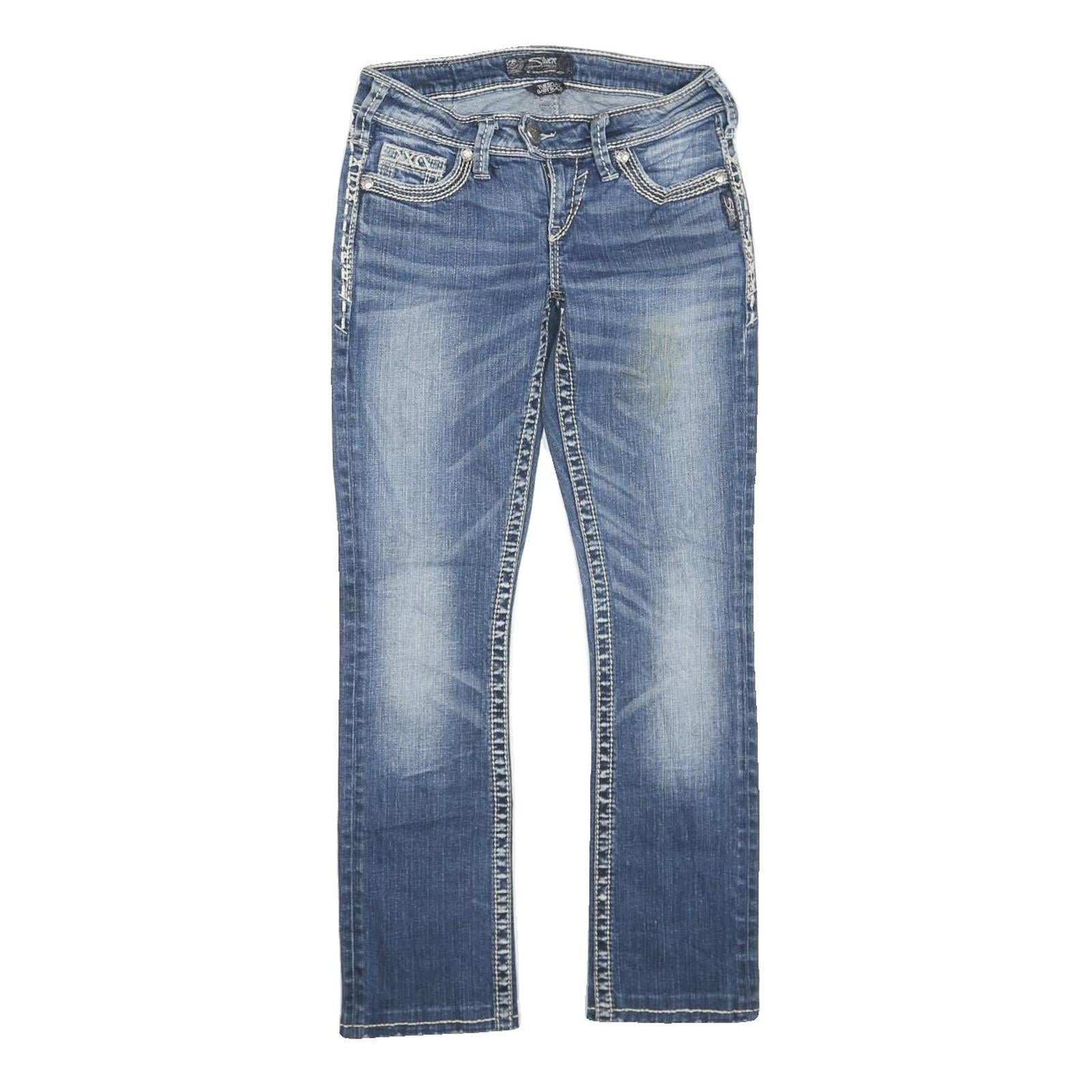 SILVER Womens Jeans Blue Regular Straight Denim Medium W26 L27 Stylish Contrast