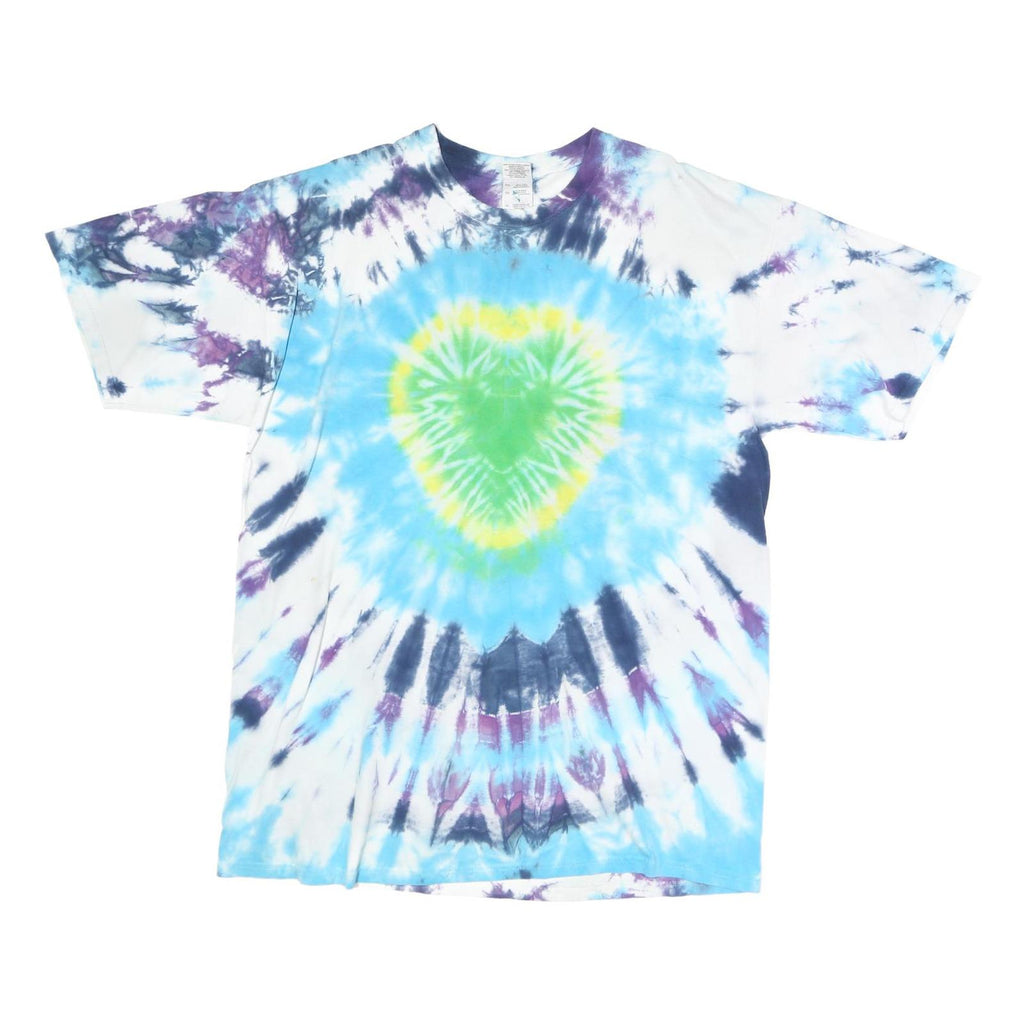 GILDAN Mens White Blue Tie Dye Graphic T-Shirt XL Crew Neck Short Sleeve