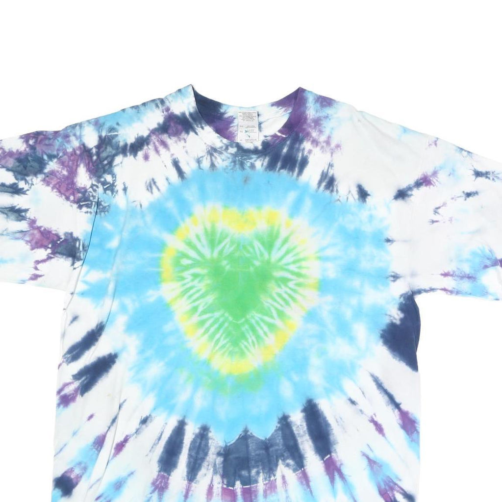 GILDAN Mens White Blue Tie Dye Graphic T-Shirt XL Crew Neck Short Sleeve