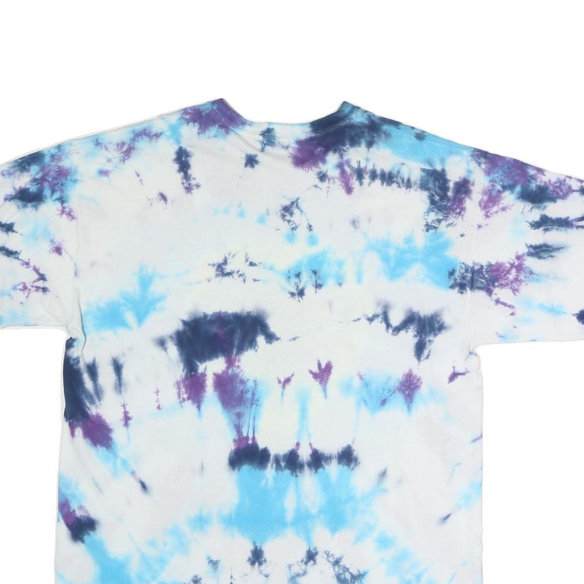 GILDAN Mens White Blue Tie Dye Graphic T-Shirt XL Crew Neck Short Sleeve