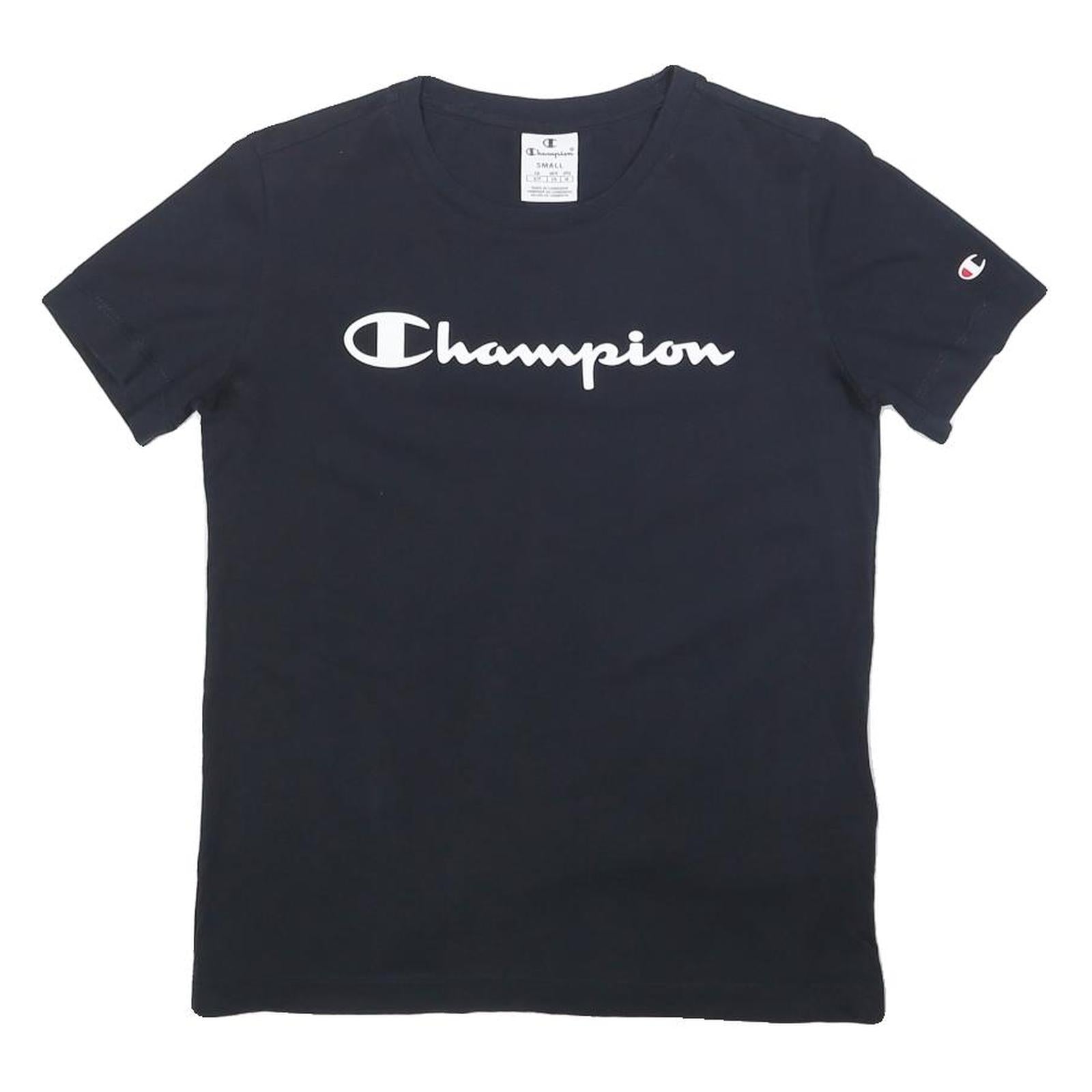 CHAMPION Womens Black Cotton T-Shirt S Short Sleeve Crew Neck Logo Print