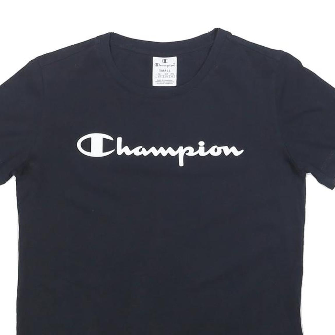 CHAMPION Womens Black Cotton T-Shirt S Short Sleeve Crew Neck Logo Print