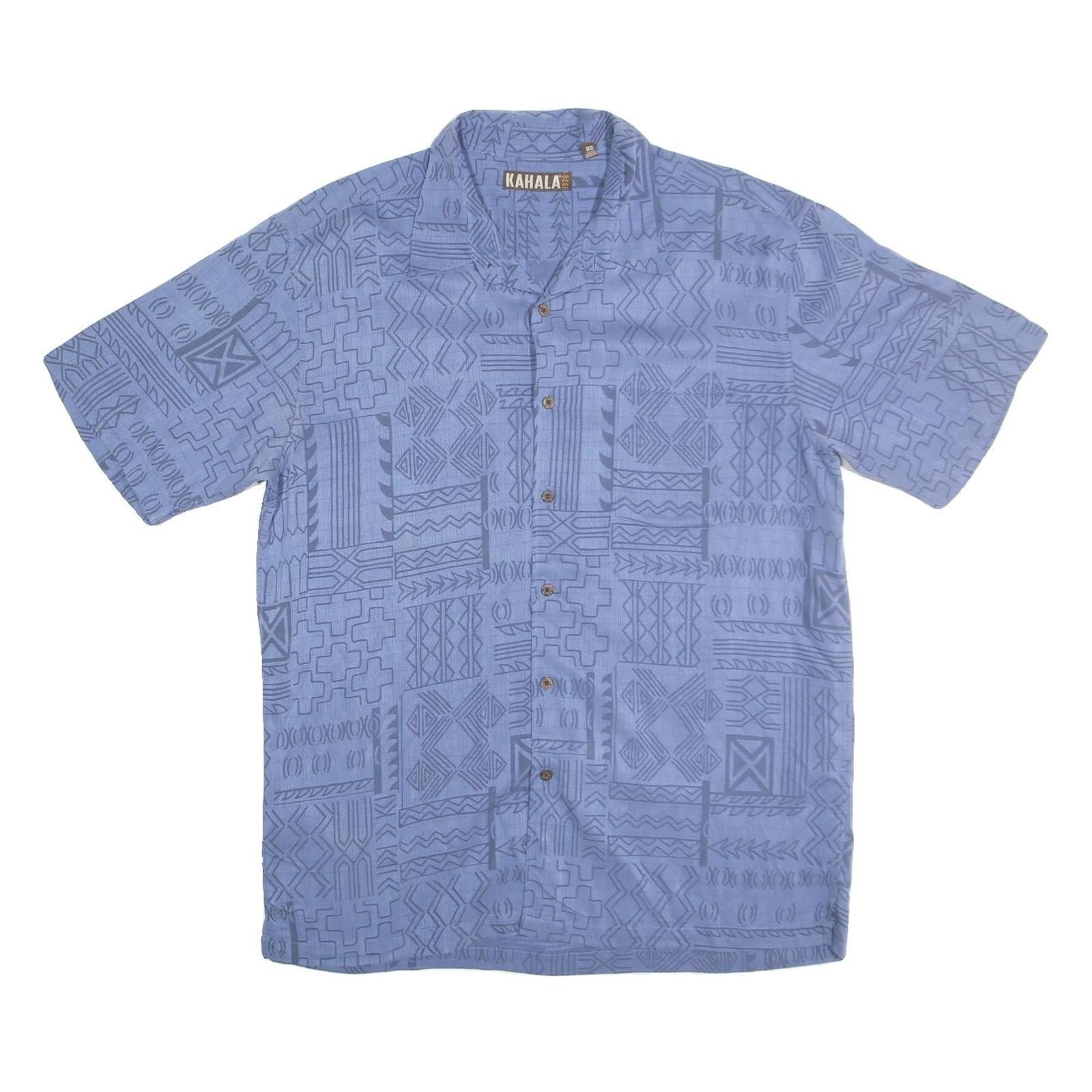 KAHALA Mens Blue Shirt L Cotton Hawaiian Casual Short Sleeve Button