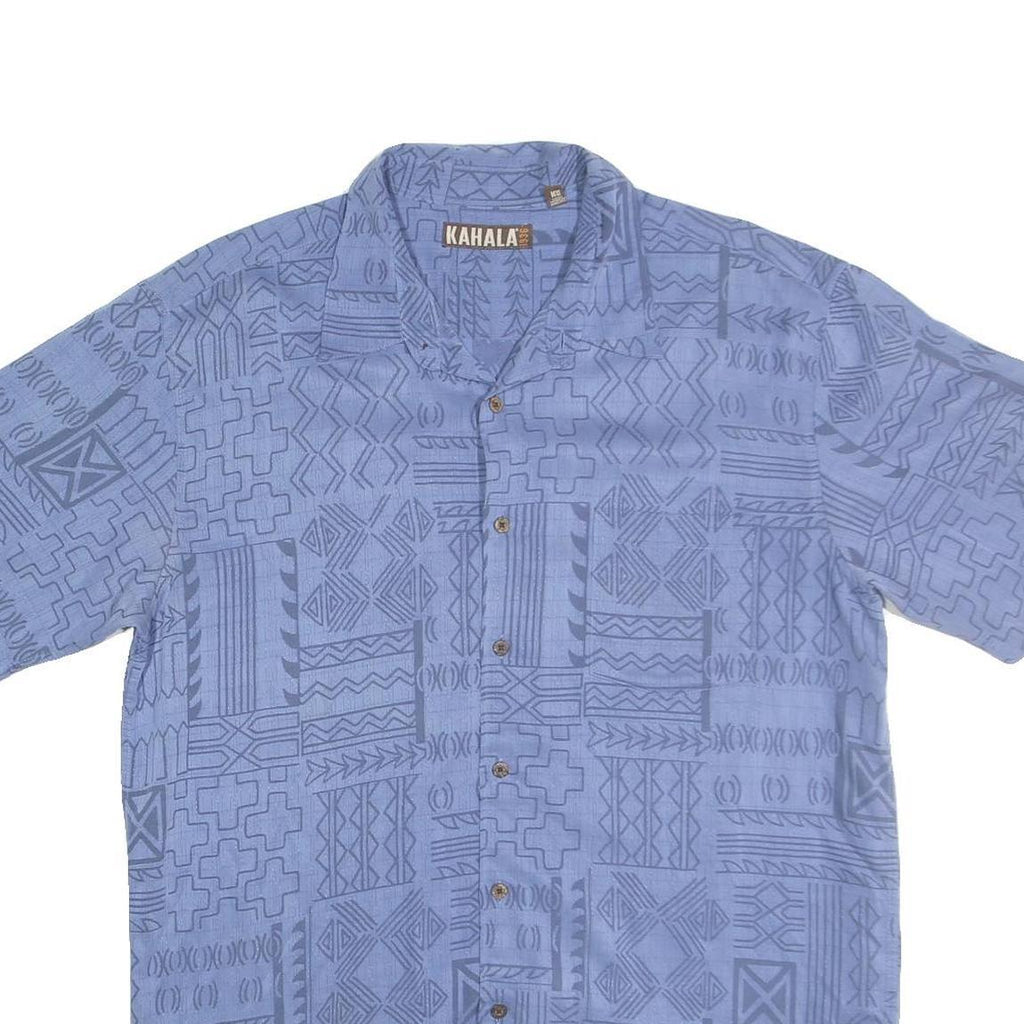KAHALA Mens Blue Shirt L Cotton Hawaiian Casual Short Sleeve Button