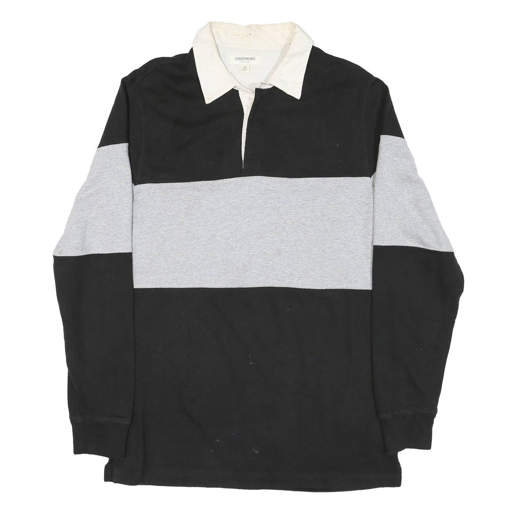 GOODTHREADS Mens Black & Grey Colourblock Long Sleeve Polo Shirt M Cotton Blend