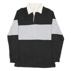 GOODTHREADS Mens Black & Grey Colourblock Long Sleeve Polo Shirt M Cotton Blend