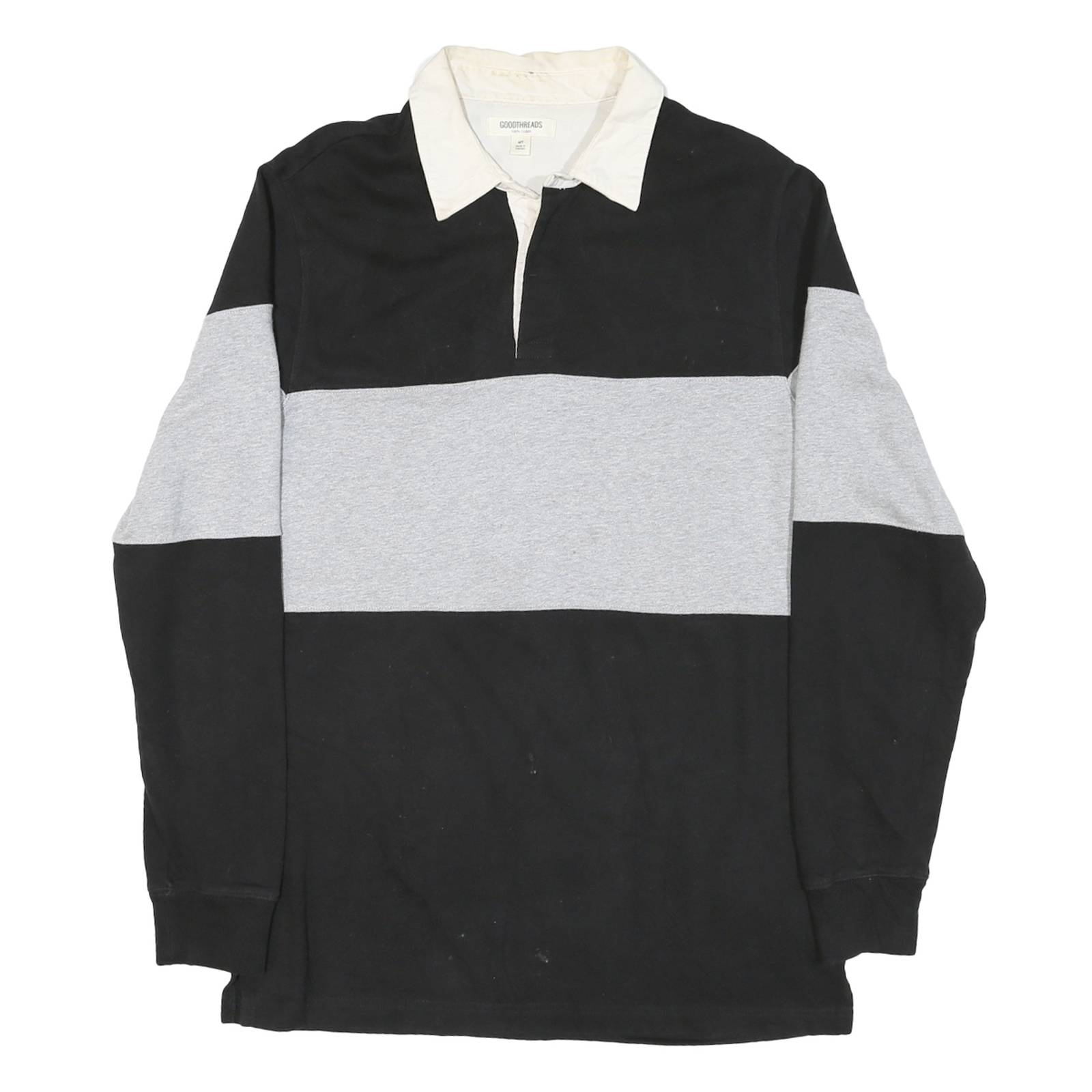 GOODTHREADS Mens Black & Grey Colourblock Long Sleeve Polo Shirt M Cotton Blend