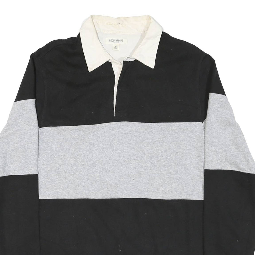GOODTHREADS Mens Black & Grey Colourblock Long Sleeve Polo Shirt M Cotton Blend
