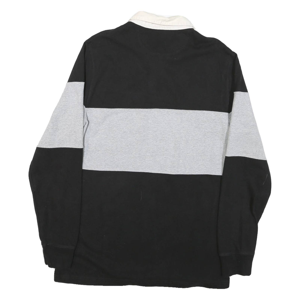 GOODTHREADS Mens Black & Grey Colourblock Long Sleeve Polo Shirt M Cotton Blend