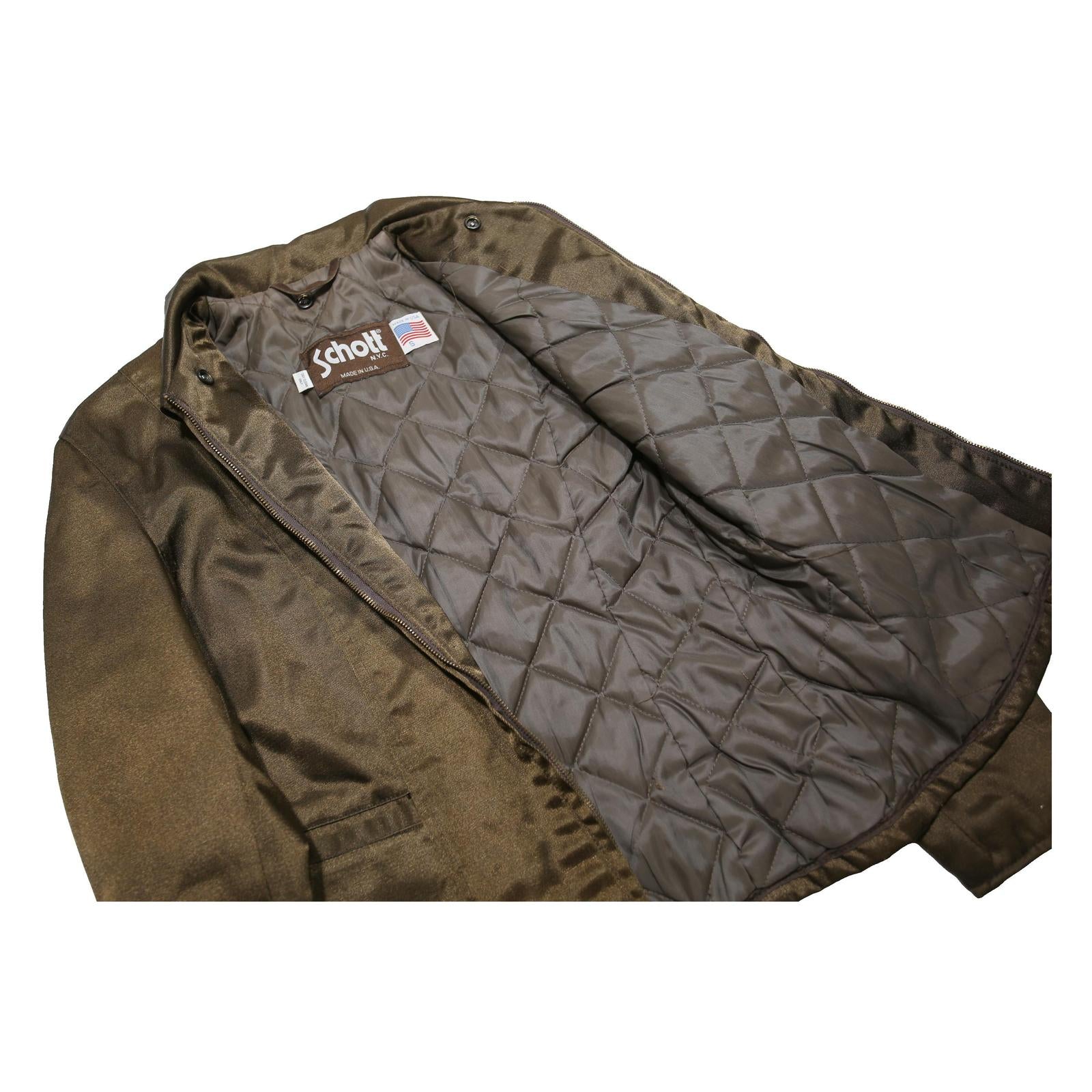 SCHOTT Womens Brown Woven Jacket S Zip Plain Classic Fit
