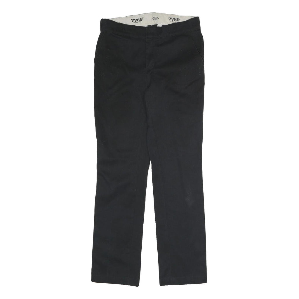 DICKIES Womens Cotton Blend Black Regular Straight Trousers W31 L30 Zip Closure
