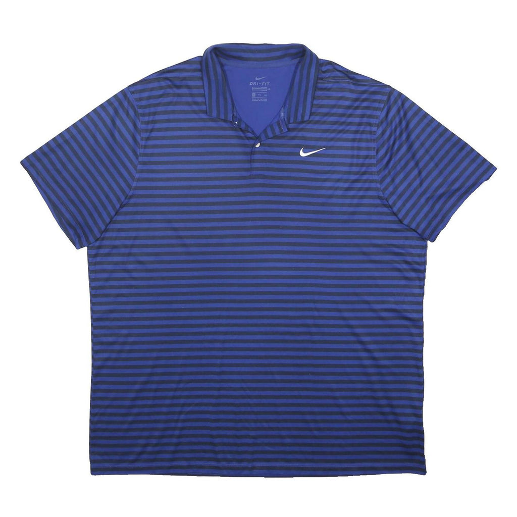 NIKE Mens Blue & Black Striped Short Sleeve Polo Shirt 2XL Dri-Fit Sportswear